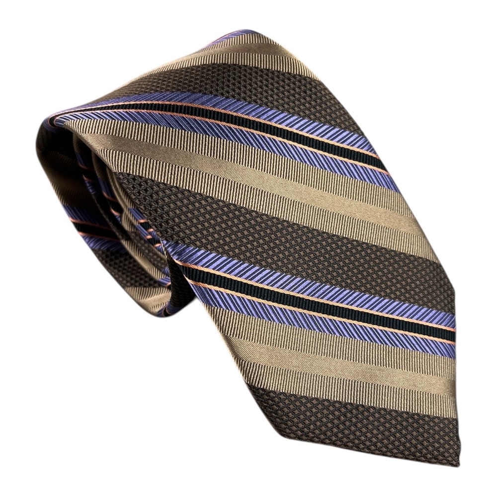 Robert‎ Talbott Carmel Luxury Silk Necktie Tan Brown Purple Stripe Handsewn NWT